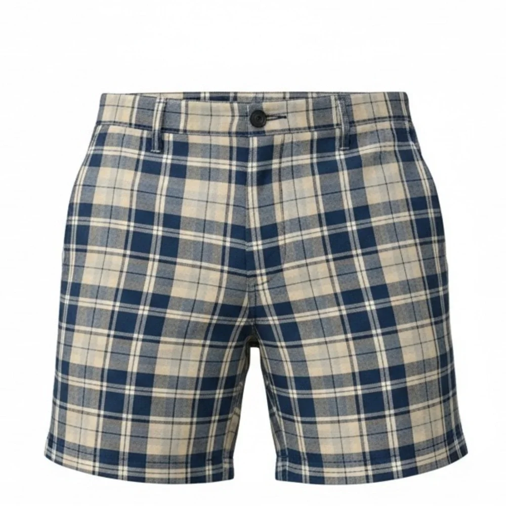 J. Crew Blue & White Plaid Flat Front Cotton Shorts Size 35 Casual Preppy